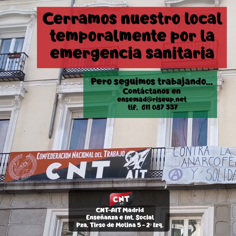 Cierre temporal de nuestro local ante la emergencia sanitaria