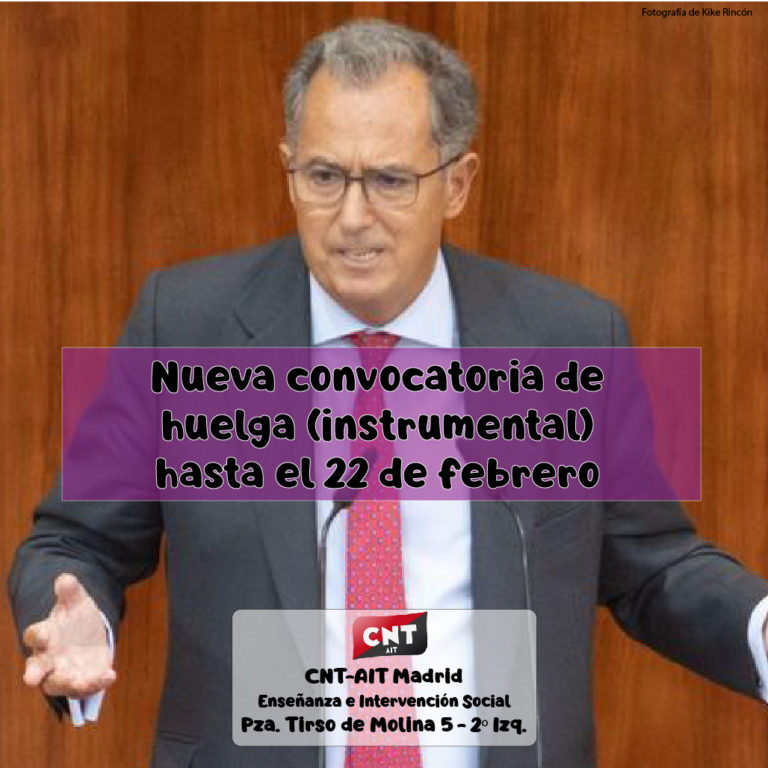 CNT-AIT prorroga huelga (instrumental) en la enseñanza madrileña hasta el 22 de febrero