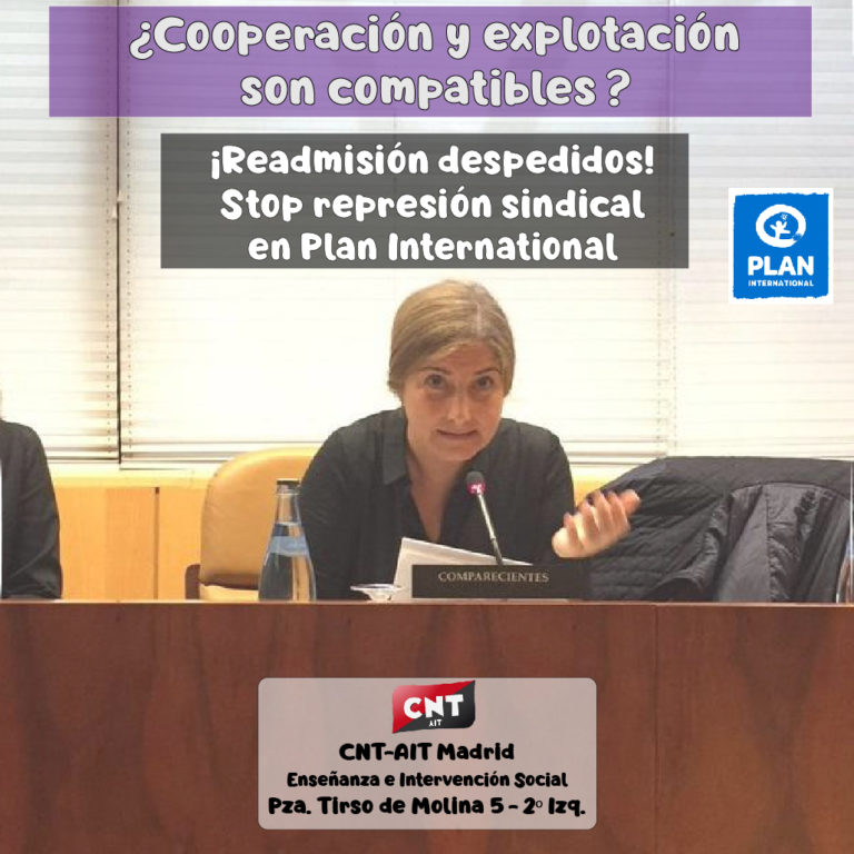 Plan Internacional despide a todas sus captadoras para intentar deshacerse de CNT-AIT