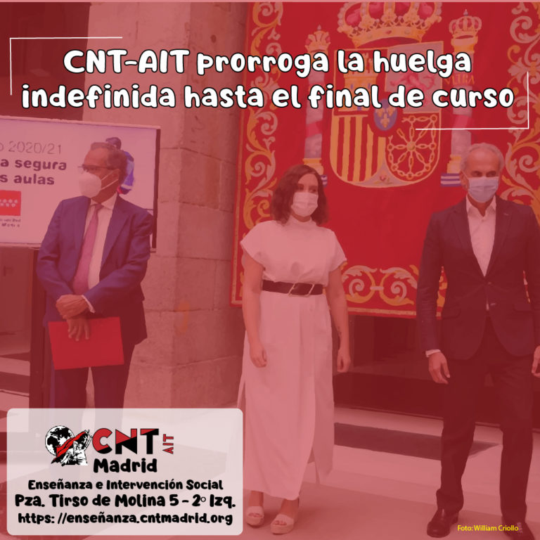 CNT-AIT prorroga huelga en la enseñanza no universitaria hasta el 30 de junio
