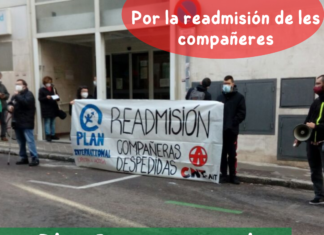 Acto contra el cuarto despido de nuestres afiliades en Plan International