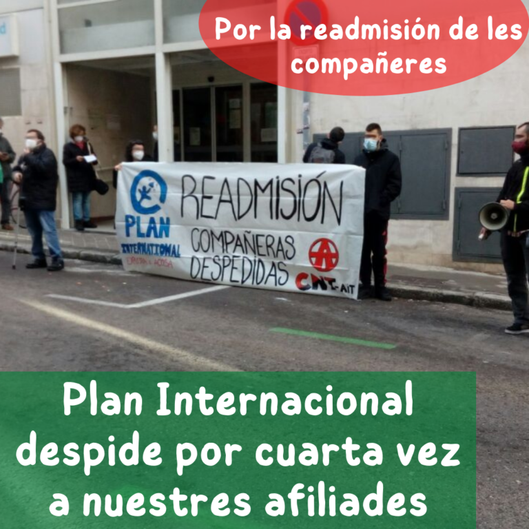 Acto contra el cuarto despido de nuestres afiliades en Plan International