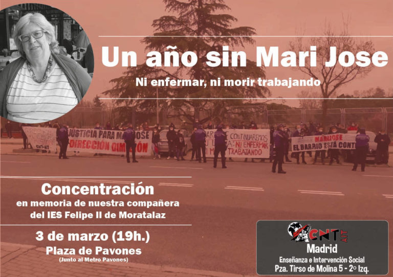 [3Marzo] Concentración en memoria de Mari Jose. Ni enfermar ni morir trabajando
