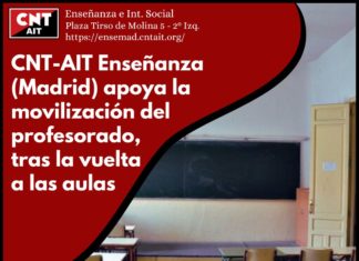 CNT-AIT Enseñanza (Madrid) apoya la movilización del profesorado, tras la vuelta a las aulas