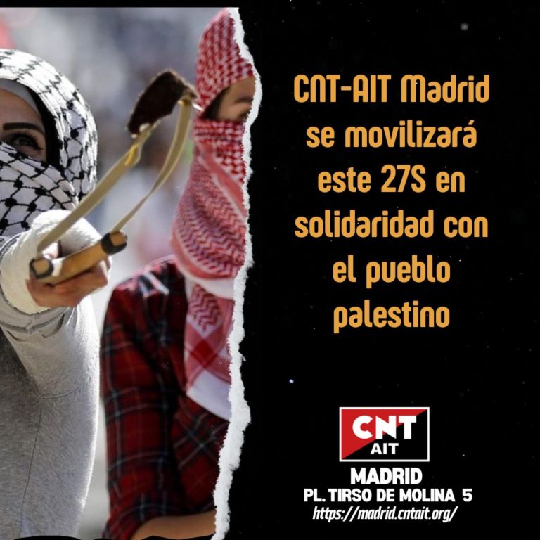 CNT-AIT Madrid se movilizará este 27 de septiembre en solidaridad con el pueblo Palestino